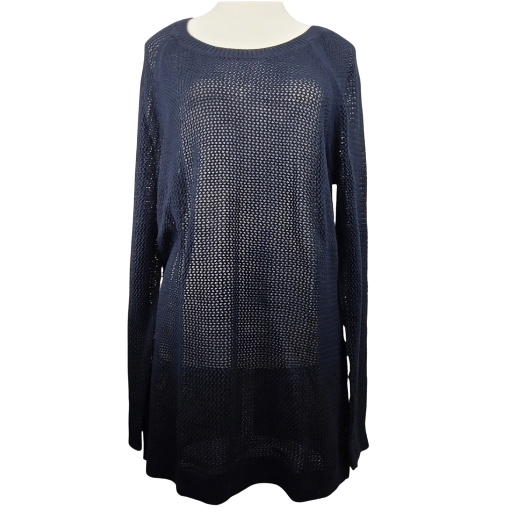 Talbots Navy Blue Cable Knit Scoop Neck Semi Sheer Sweater Coastal Beachy 